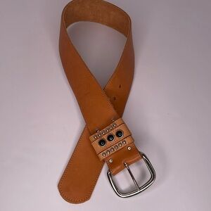 Belt Tan Leather Belt Faux Black Onyx Black and Silver Studs 2" Wide Belt